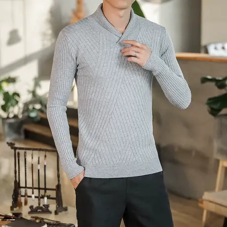 秋季男装改良汉服针织衫男士中国风古风青年唐装古装打底衫毛衣商品大图