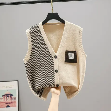V领针织衫女士马甲开衫2023春秋新款韩版宽松无袖外套毛衣外搭女商品大图