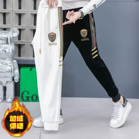 欧洲站灯芯绒加绒休闲裤男士秋冬季刺绣加厚小脚裤潮牌百搭长裤子图片