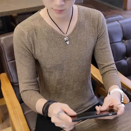 秋季修身薄款男士针织打底衫韩版秋衣上衣服小衫长袖t恤卫衣男装商品大图