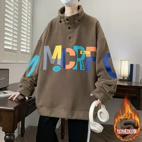 秋冬款半高领卫衣13岁男孩初高中学生14加绒加厚15大童打底衫上衣商品大图