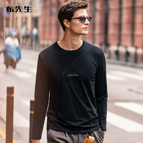 MrBu布先生圆领长袖T恤 秋季新款棉基础男装大码上衣 BT11510断码商品大图