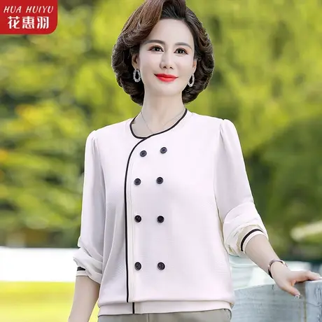 早秋妈妈春秋装长袖上衣薄款减龄中年女装t恤中老年时尚洋气小衫商品大图