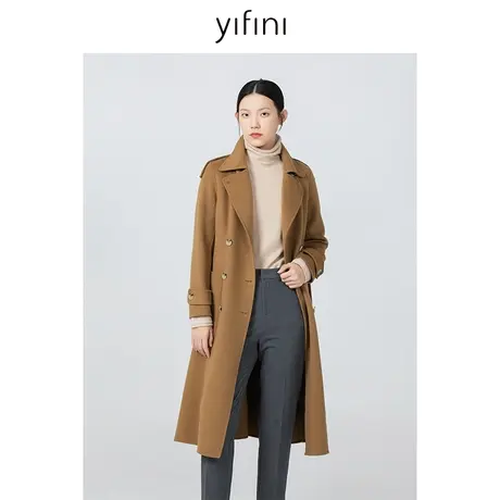 Yifini/易菲双面呢美拉德大衣女长款翻领气场高级感外套秋冬新款商品大图