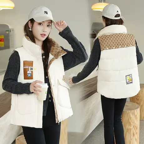 羽绒棉马甲女秋冬2023新款韩版宽松大口袋棉衣背心马夹潮外套上衣图片