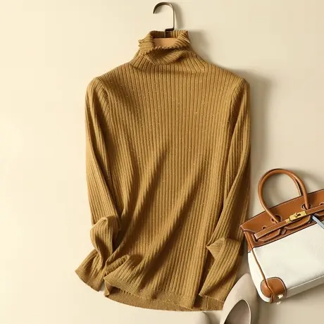 秋冬2023新款韩版堆堆高领毛衣女套头针织打底衫长袖内搭女士上衣商品大图