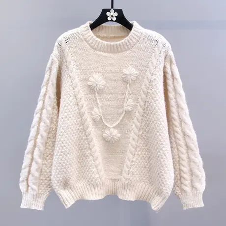 温柔风软糯花朵套头毛衣女秋冬2023新款宽松慵懒设计感加厚针织衫商品大图