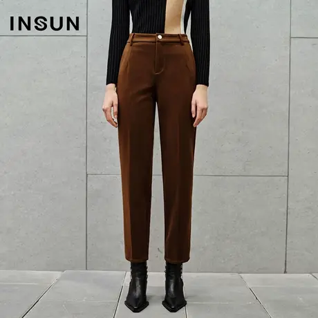 INSUN恩裳线上专选冬季老钱风梭织弹力休闲裤图片