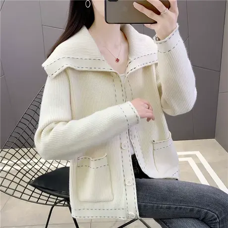 女士海军领毛衣外套女装2023年秋季新款百搭针织开衫女上衣春秋装图片