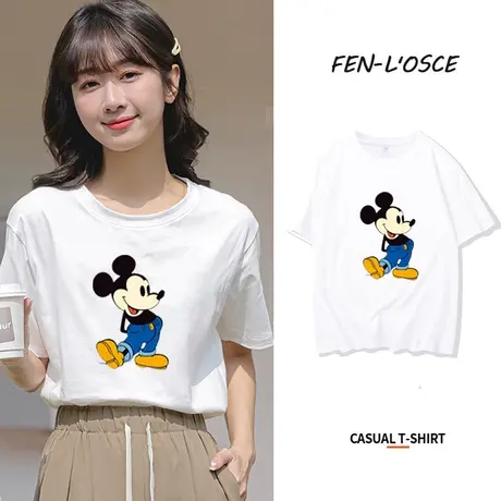 美式复古米奇纯棉短袖t恤女国潮牌夏装新款特大码设计感情侣上衣商品大图
