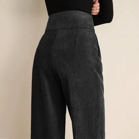 窄版灯芯绒阔腿裤女秋冬2024新款加绒女裤条绒妈妈裤子休闲直筒裤商品大图