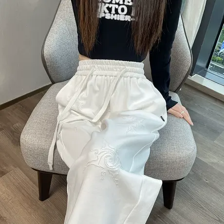 白色阔腿裤女2023新款春秋小个子高腰垂感宽松显瘦束脚直筒休闲裤图片
