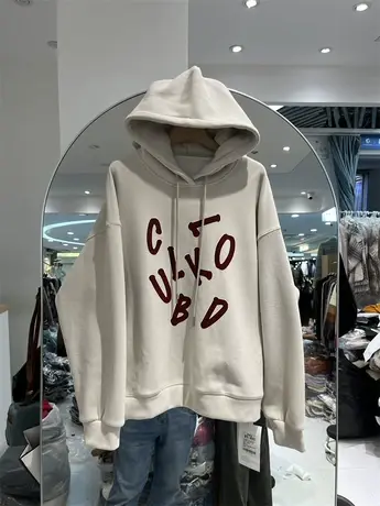 字母连帽加绒加厚卫衣女秋冬新款韩系宽松休闲叠穿百搭外套女上衣商品大图