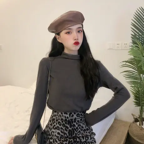 2024年新款欧洲站内搭修身半高领打底衫上衣春秋冬季女装长袖t恤图片