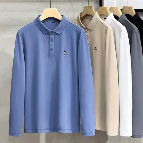 高级感Polo衫男长袖t恤春季2023新款潮流打底衫男装上衣服翻领t恤商品大图