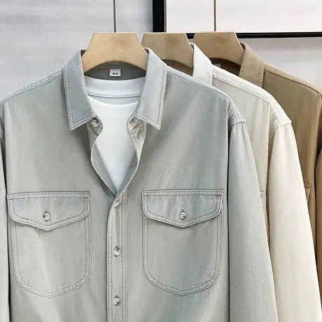 工装衬衫式外套男士春秋款休闲长袖衬衣时尚宽松秋冬季开衫夹克男商品大图