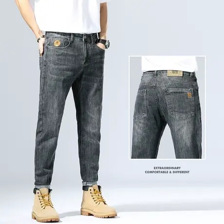 高端弹力痞帅牛仔长裤男士直筒宽松广州新塘镇夏季薄款休闲男裤子商品大图