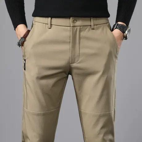 秋冬季加厚卡其色男裤商务西裤子男士休闲长裤直筒宽松冬装春秋款商品大图
