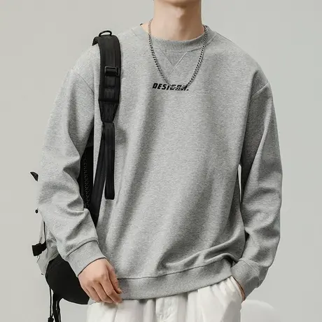 花灰色潮牌印花春季圆领卫衣春秋款男士无帽重磅痞帅长袖上衣春装商品大图