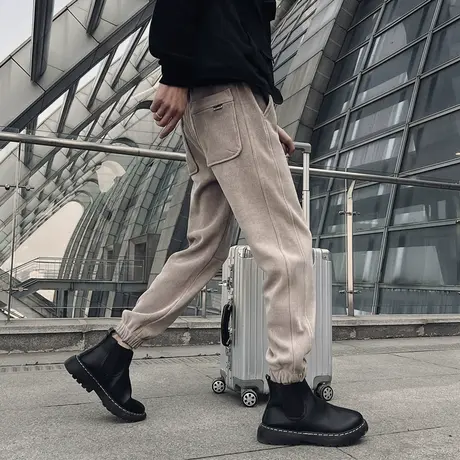 春装卫裤男秋冬宽松裤子潮牌运动裤春秋季男裤痞帅束脚休闲裤ins商品大图