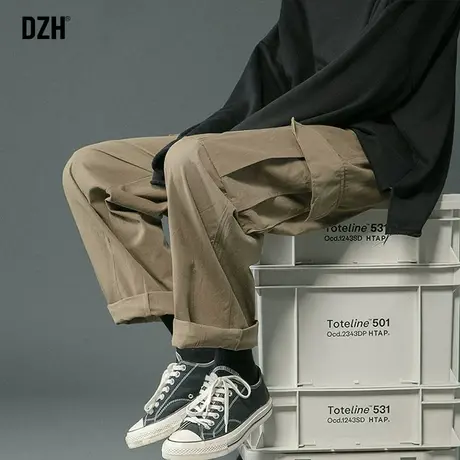 男士卡其色工装裤男宽松直筒裤潮牌休闲九分裤纯棉裤子阔腿裤男款商品大图