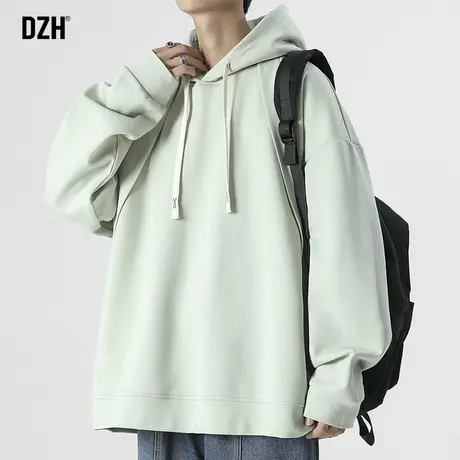 男士绿色重磅卫衣男美式连帽2024新款宽松上衣情侣装运动外套春秋商品大图