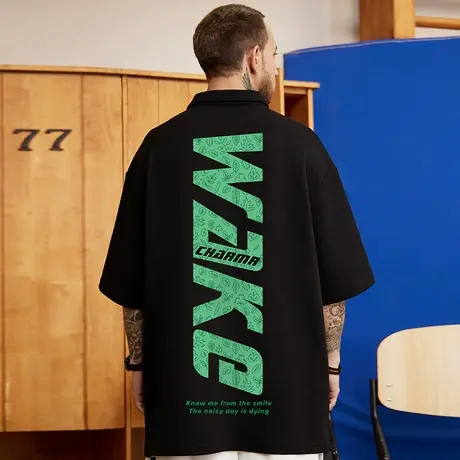 潮牌港风大码男装胖子反领纯棉百搭宽松加肥加大短袖肥佬POLOt恤图片