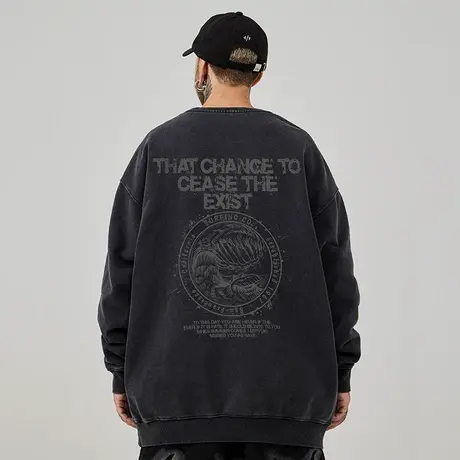 加肥加大港风圆领卫衣男潮牌重磅大码男装春秋季加绒复古做旧冬季图片