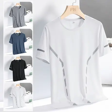 短袖t恤男士潮牌圆领大码半袖上衣2023新款男装冰丝薄款体恤男款商品大图