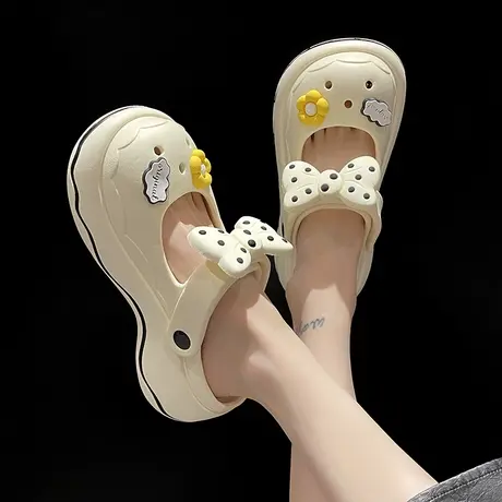 洞洞鞋凉鞋女夏季两穿可爱波点蝴蝶结踩屎感厚底防滑外穿包头拖鞋商品大图