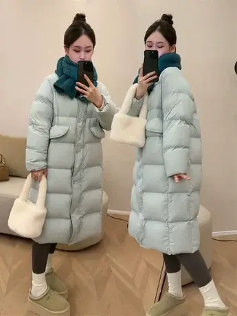 2023新款奶呼呼羽绒服女中长款韩版宽松加厚显瘦简约白鸭绒外套潮图片