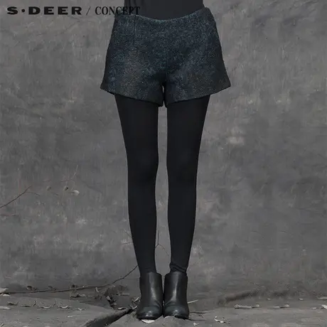 sdeer圣迪奥迷离色泽粗花呢时尚短裤S15480911商品大图