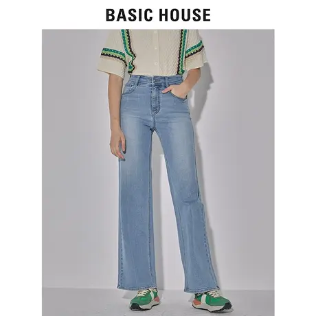 Basic House/百家好2022早春新款女装时尚高腰直筒牛仔裤HWDP121F图片