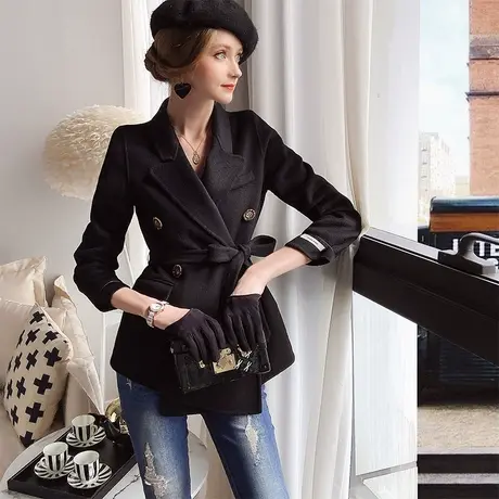 【直播】粉红大布娃娃小西服女冬季小个子双面呢子毛呢西装外套图片