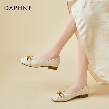 达芙妮平底单鞋2022新款夏季方头浅口玛丽珍鞋白色一脚蹬平跟女鞋图片
