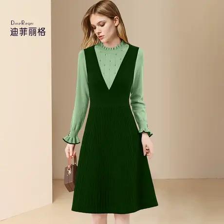 迪菲丽格小众设计感复古针织连衣裙女2024春季新款休闲百搭毛衣裙图片