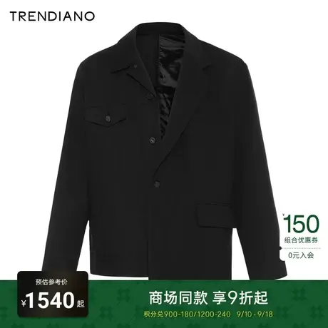 TRENDIANO经典系列不规则错位翻领廓形西装外套潮2023新款秋季商品大图