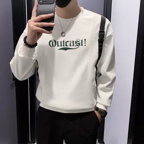 痞帅印花拼色卫衣高级感春秋季新款潮流ins长袖上衣背带设计外套商品大图