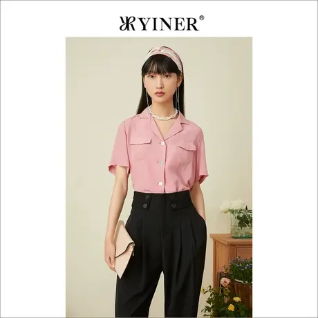 YINER音儿女装2022夏季时尚西装领真丝衬衫商品大图