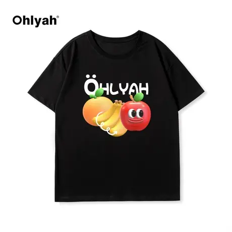 Ohlyah2024春夏新款潮牌黑色短袖t恤女小个子高街情侣宽松上衣图片