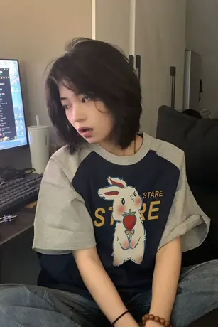 纯棉插肩短袖t恤女夏季新款美式复古港风chic小个子宽松半袖上衣商品大图