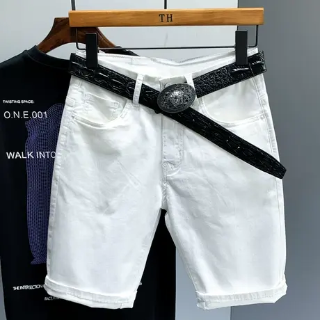 白色男士运动休闲牛仔短裤潮牌ins 五分裤潮流宽松中裤夏季款马裤商品大图