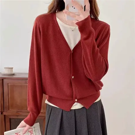 假两件套头针织衫女春季2024年新款条纹拼接宽松洋气长袖上衣女装商品大图