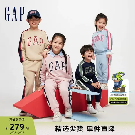 Gap男女童春季2024新款LOGO撞色运动卫衣卫裤两件套时髦帅气套装商品大图