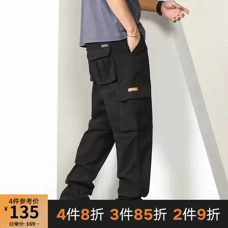 GxxH大码潮牌男装2023个性加肥加大宽松男士春季直筒黑色工装裤商品大图