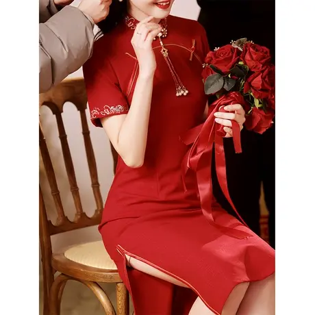 敬酒服2024新款新娘小个子短款订婚礼服旗袍改良新中式年轻款日常商品大图