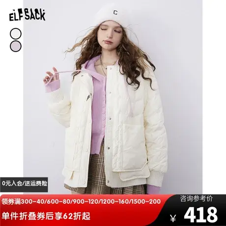 妖精的口袋轻薄羽绒服外套女2023冬季新款宽松圆领鸭绒休闲外套图片
