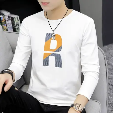 莫代尔长袖t恤男潮流圆领秋季上衣卫衣白色打底衫秋装内搭秋衣服商品大图