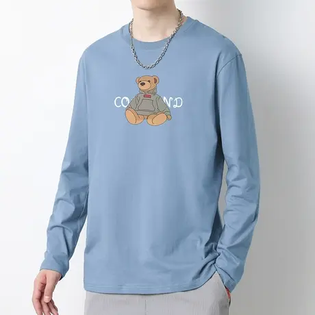 纯棉长袖t恤男装宽松上衣服秋衣小衫小熊体恤全棉内搭打底衫潮流商品大图