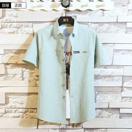 夏季新款亚麻短袖衬衫男韩版潮流男式棉麻衬衣男士休闲修身寸衣潮商品大图